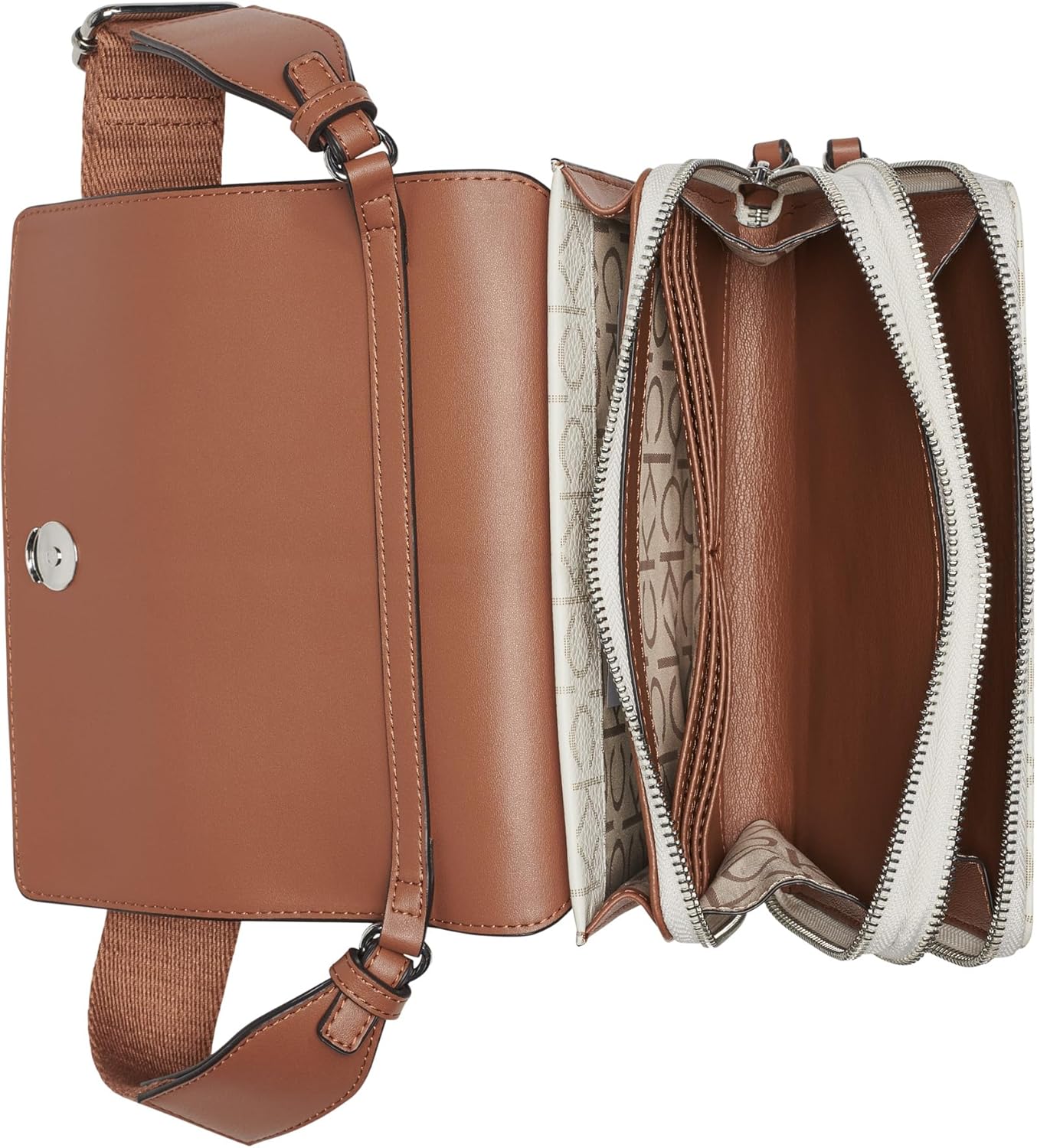 Calvin Klein Millie crossbody bag in brown with multiple compartments for stylish organization