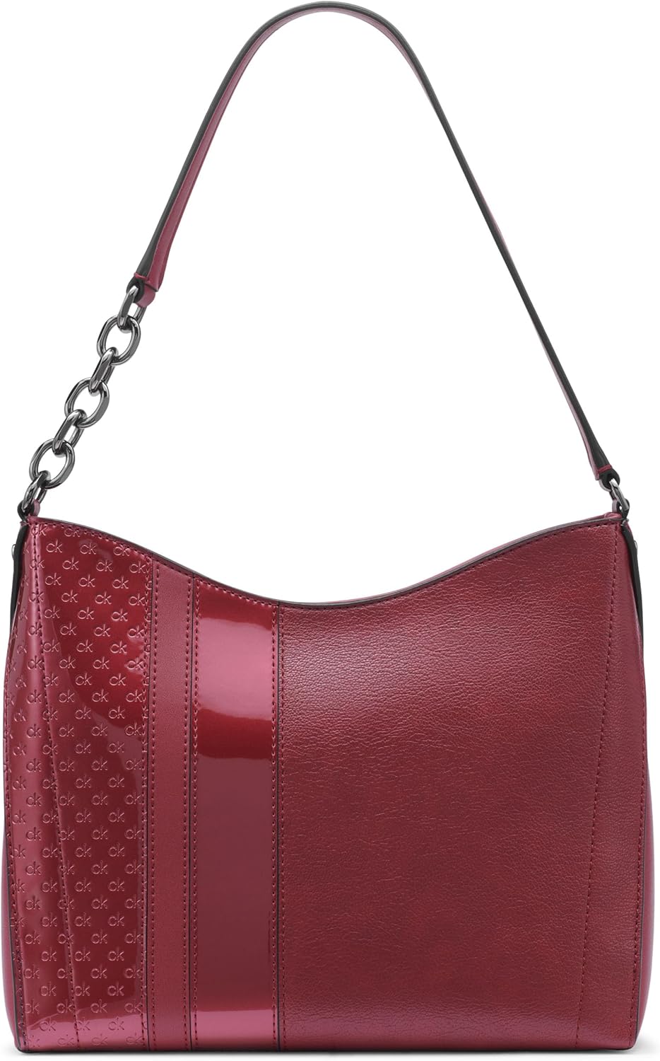 Calvin Klein brown chain shoulder bag with stylish two-tone design and comfortable shoulder strap