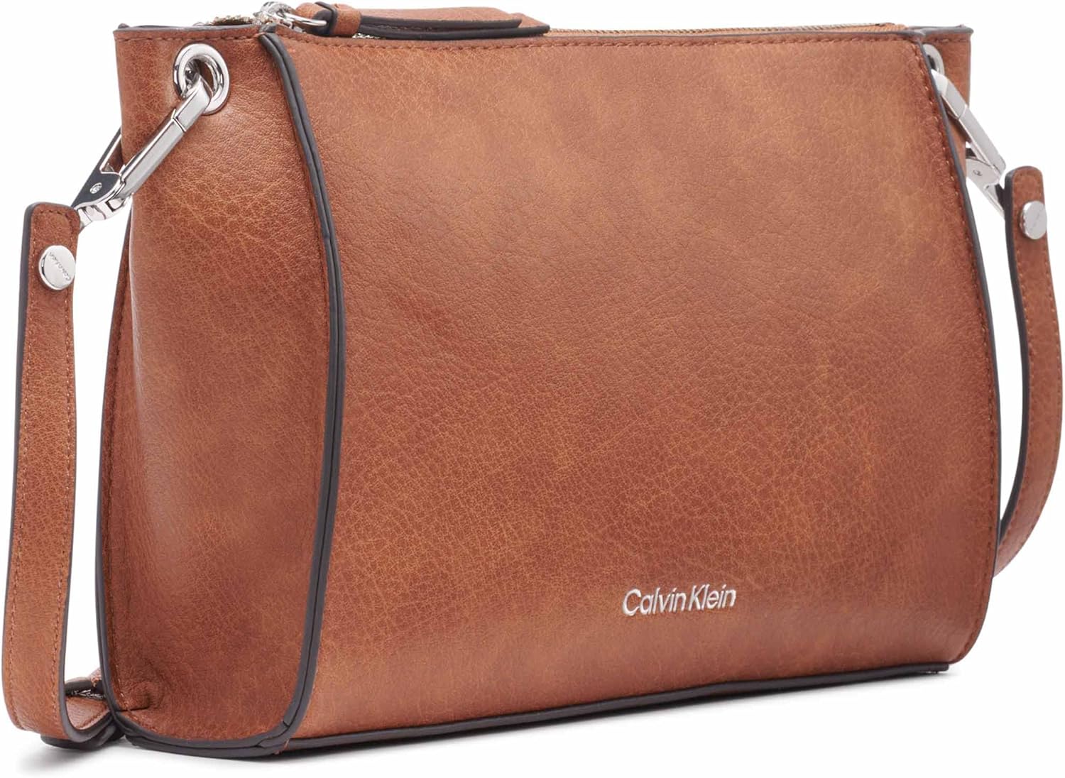 Calvin Klein Reyna crossbody bag in brown leather with an adjustable strap and sleek design