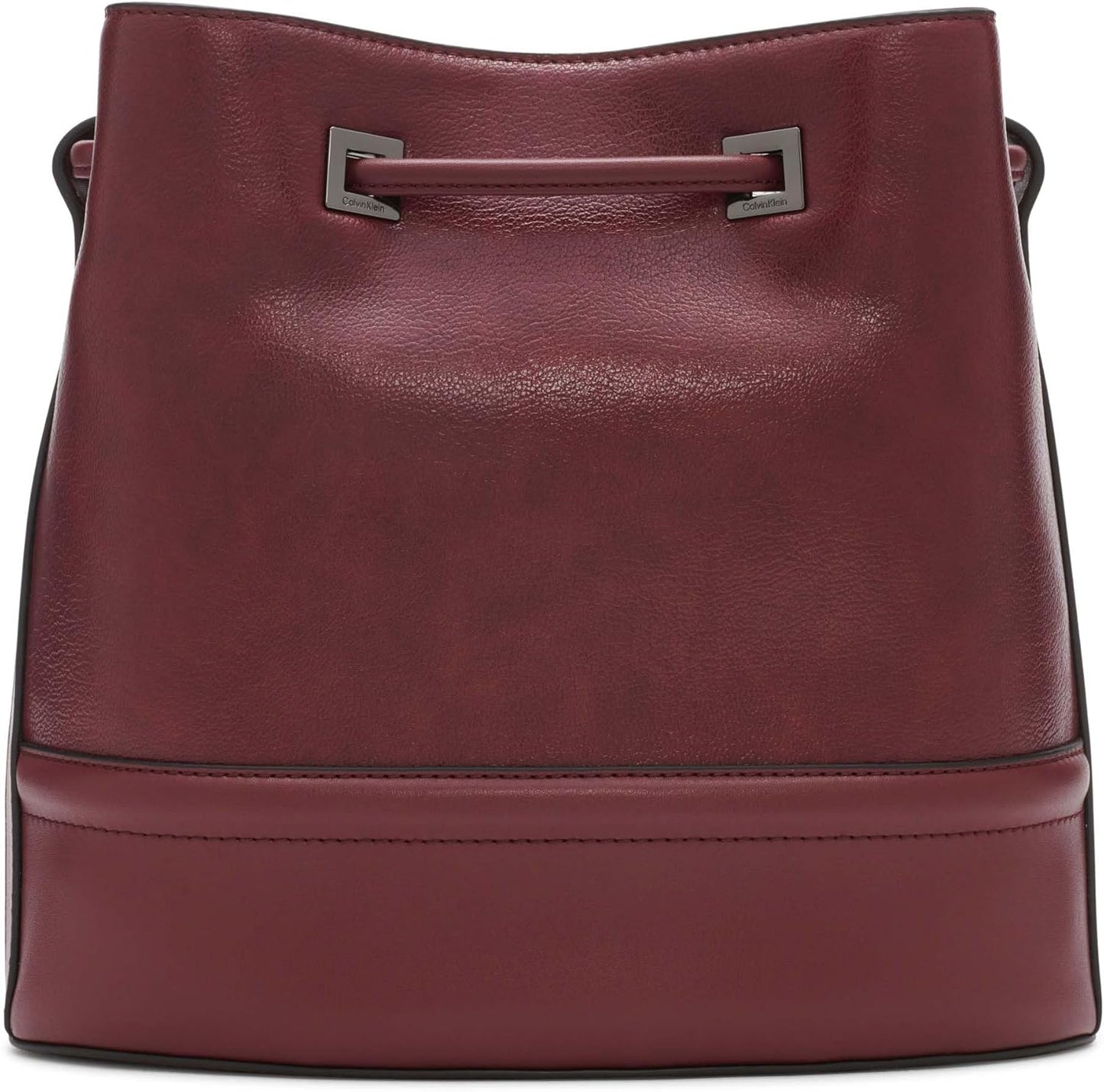 Calvin Klein silver bucket bag in burgundy leather with a sleek and modern design