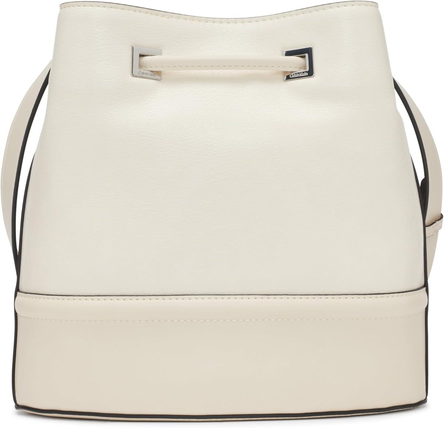 Calvin Klein silver bucket bag with a sleek design and adjustable crossbody strap for stylish carry