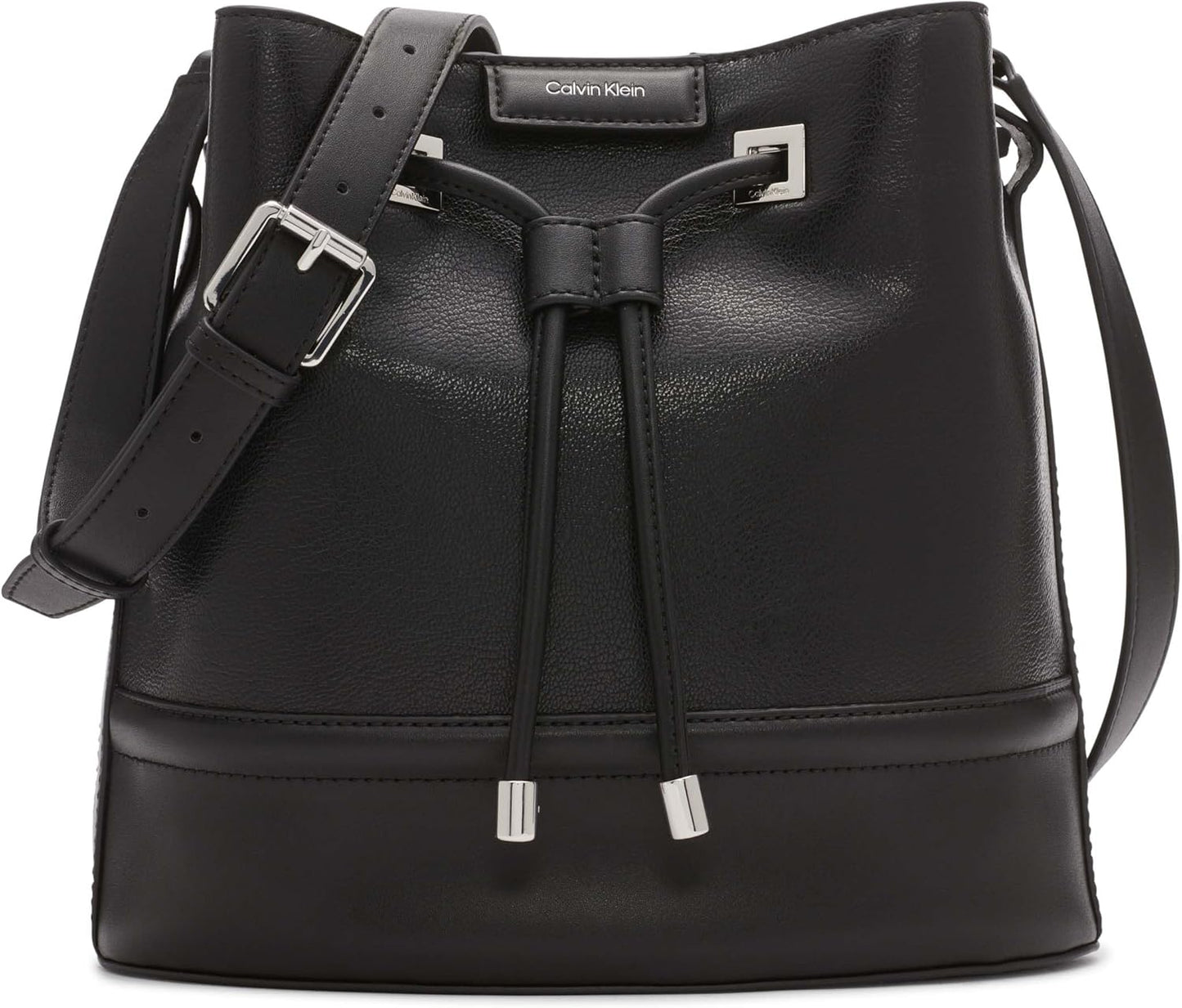 Calvin Klein silver bucket bag with adjustable strap and modern design for stylish everyday use