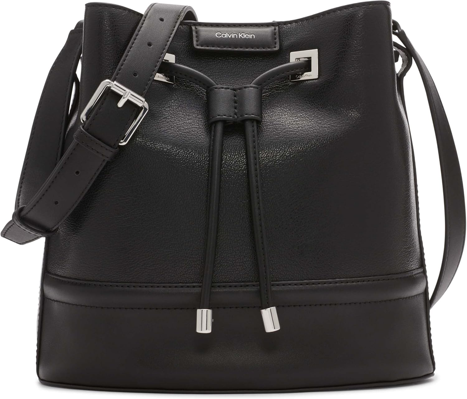 Calvin Klein silver bucket bag with adjustable strap and modern design for stylish everyday use