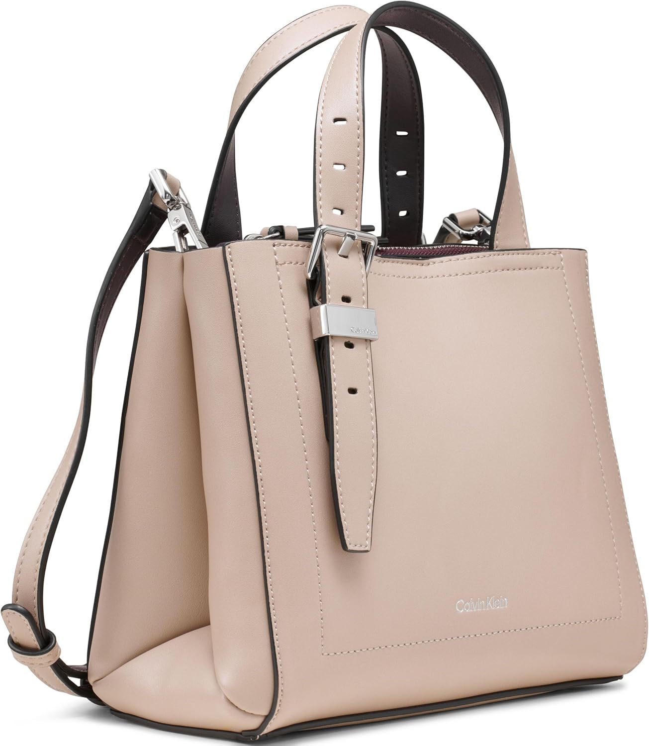 Calvin Klein triple compartment crossbody bag in soft beige with adjustable straps for versatile styling