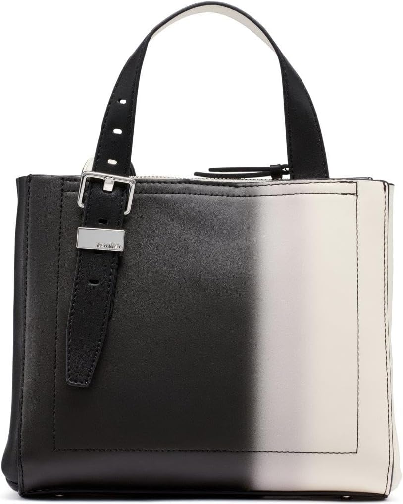 Calvin Klein triple compartment crossbody bag in black and white with stylish design and adjustable strap