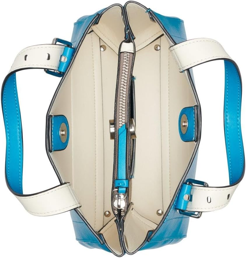 Calvin Klein triple compartment crossbody bag with blue leather exterior and spacious interior organization