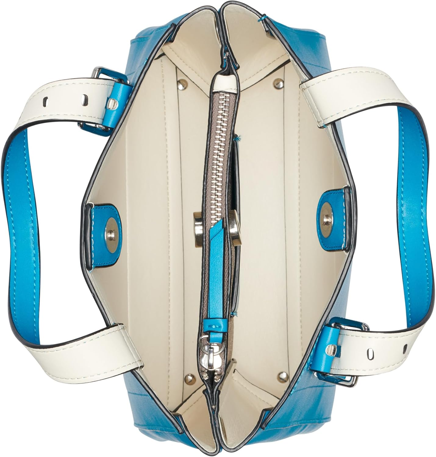 Calvin Klein triple compartment crossbody bag showcasing interior with multiple pockets and stylish design.