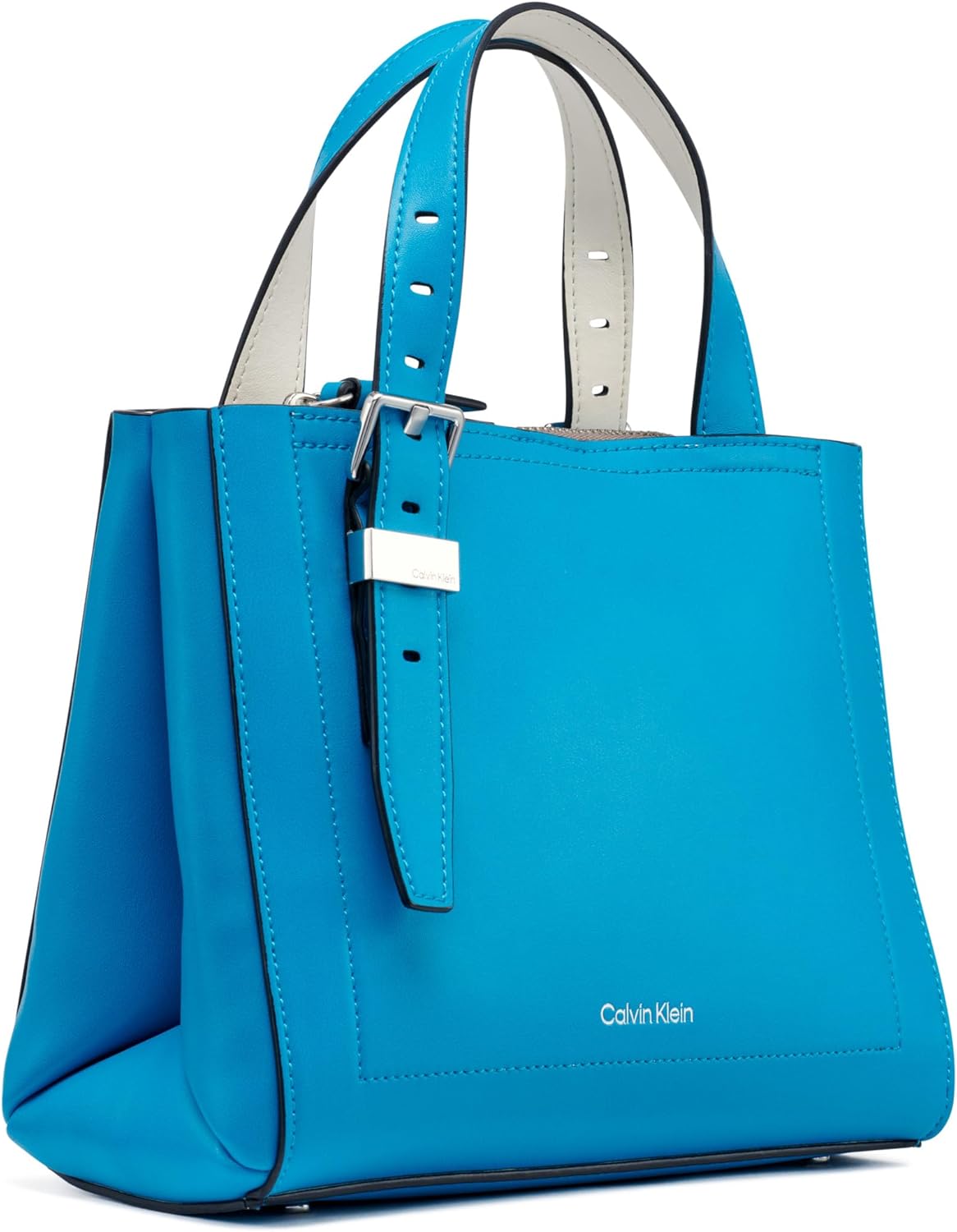 Calvin Klein triple compartment crossbody bag in bright blue with stylish design and adjustable straps