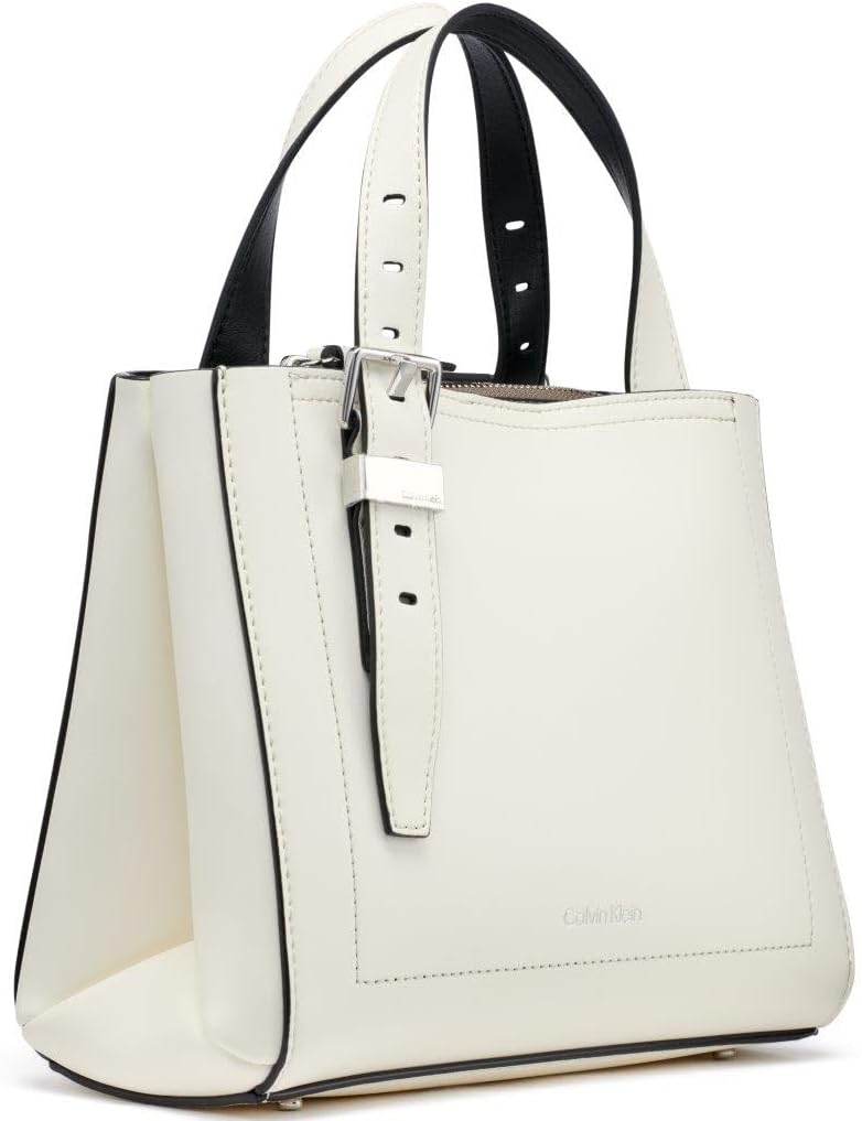 Calvin Klein triple compartment crossbody bag in white with adjustable straps and sleek design