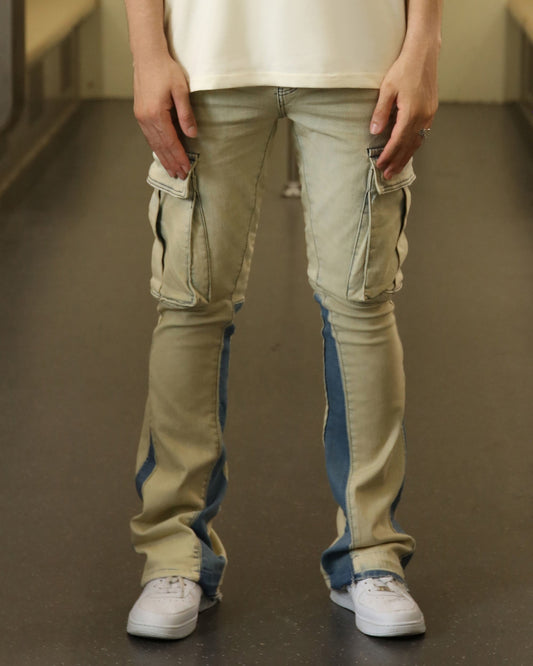 Logeqi industrial style cargo jeans featuring multiple pockets and a tailored fit