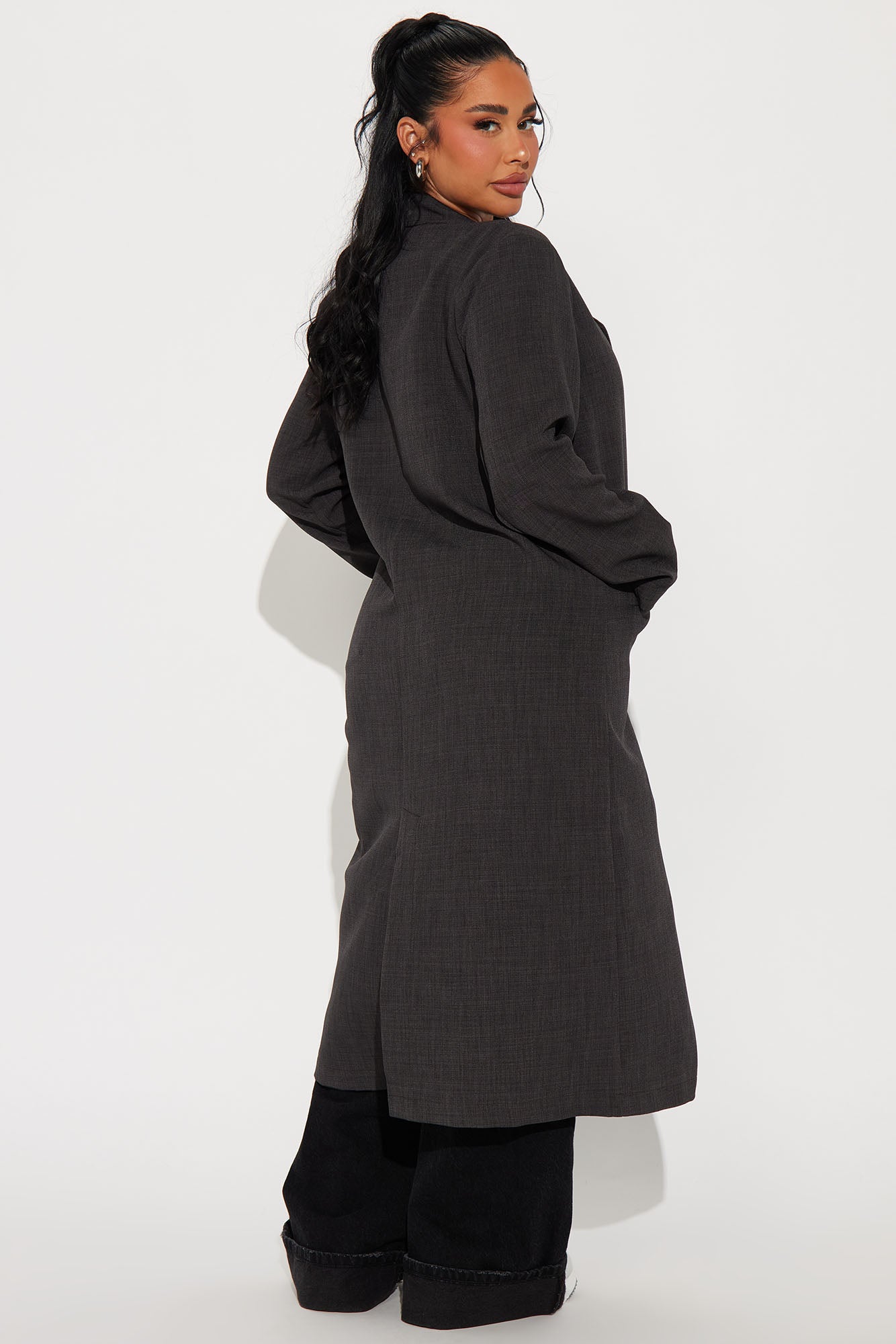 Fashion Nova charcoal trench coat for women with a stylish long design and comfortable fit