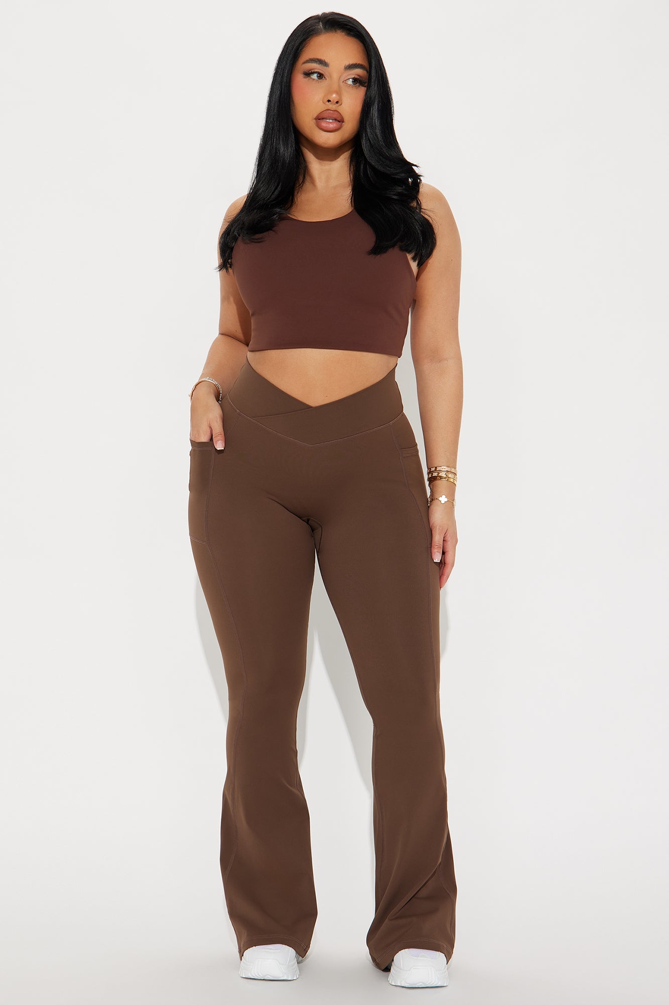 Chocolate brown active leggings from Fashion Nova featuring a flattering high-waisted design