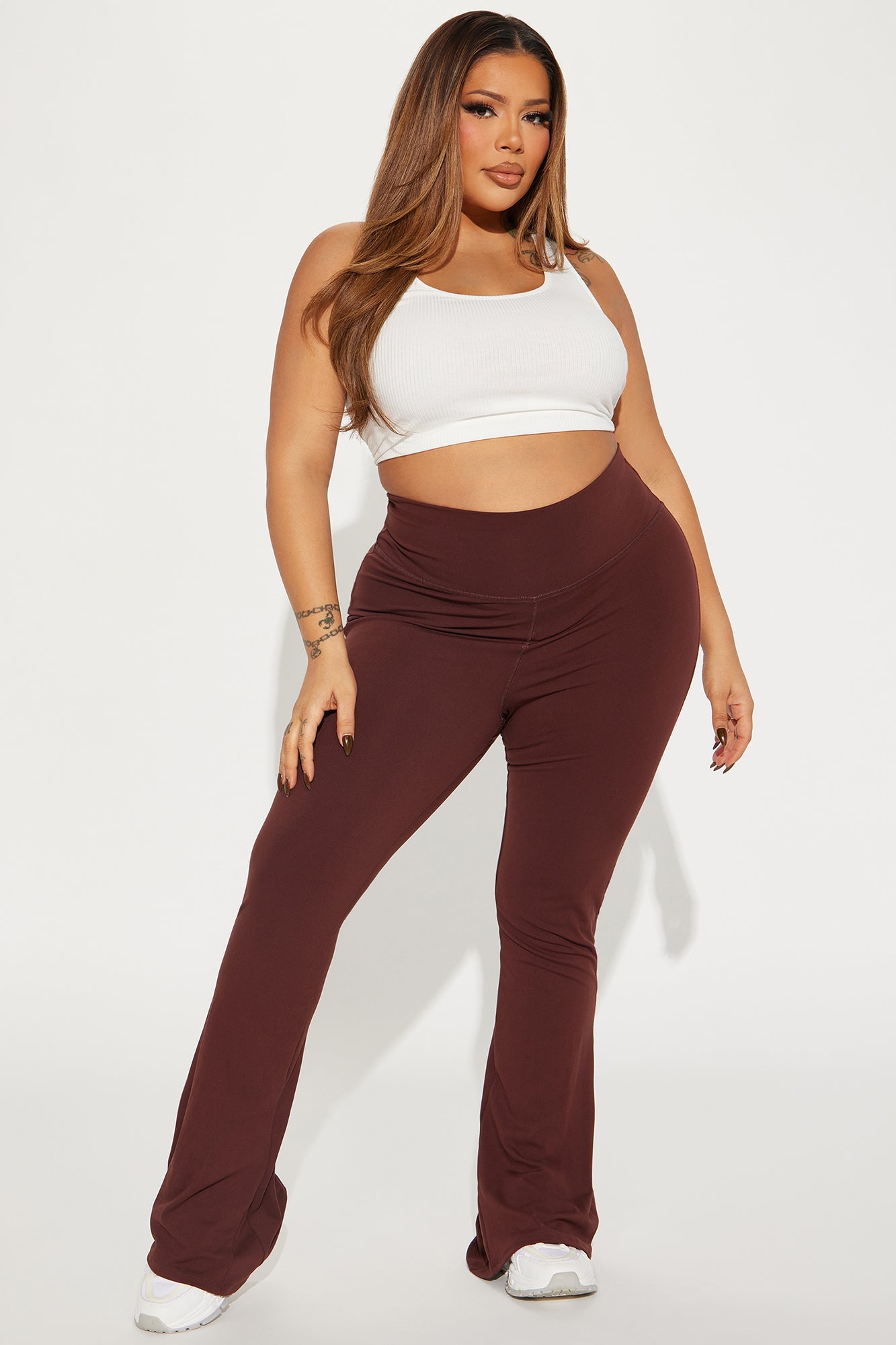 Fashion Nova chocolate yoga pants for women featuring a comfortable fit and stylish design