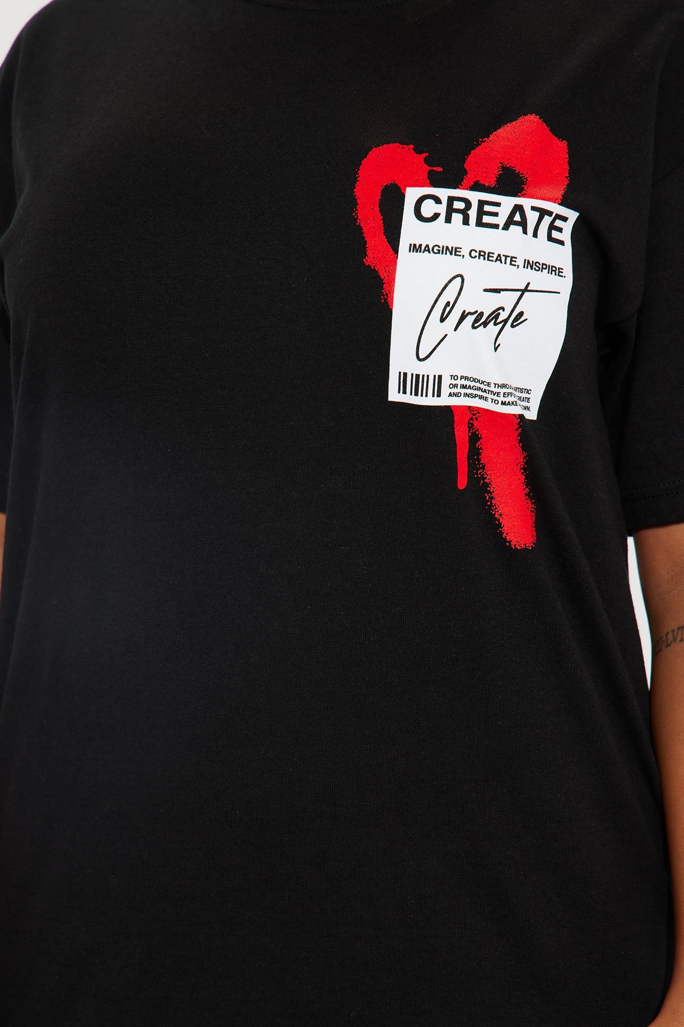 Fashion Nova Create What You Love Graphic Tee in Black with Red Heart Design and Inspirational Text