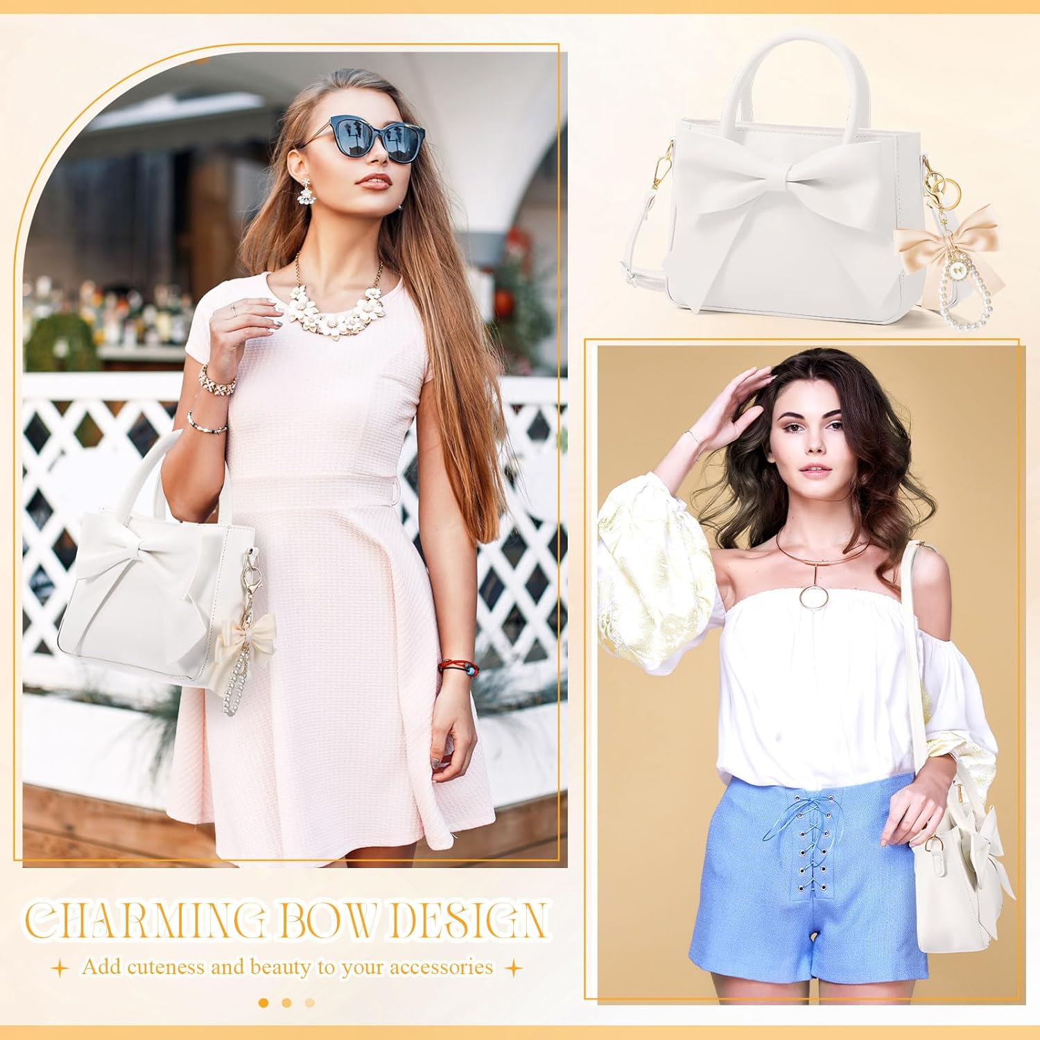 Modan Online white crossbody bag with bow detail styled as cute purses for women with elegant outfits