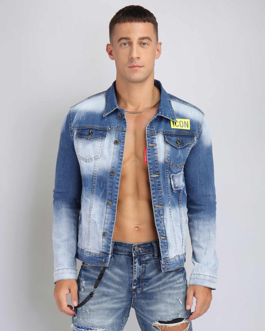 Logeqi distressed denim jacket ICON patch for a stylish and trendy look