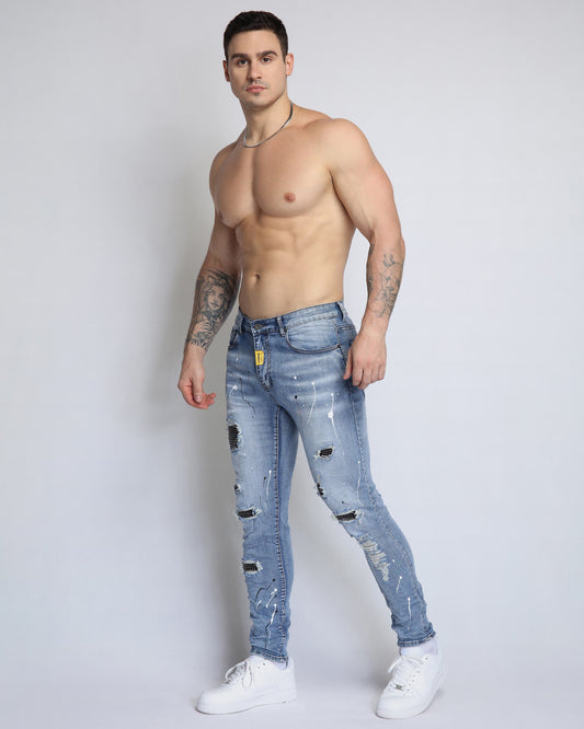 Logeqi durable ripped jeans online in light blue with distressed details and a slim fit