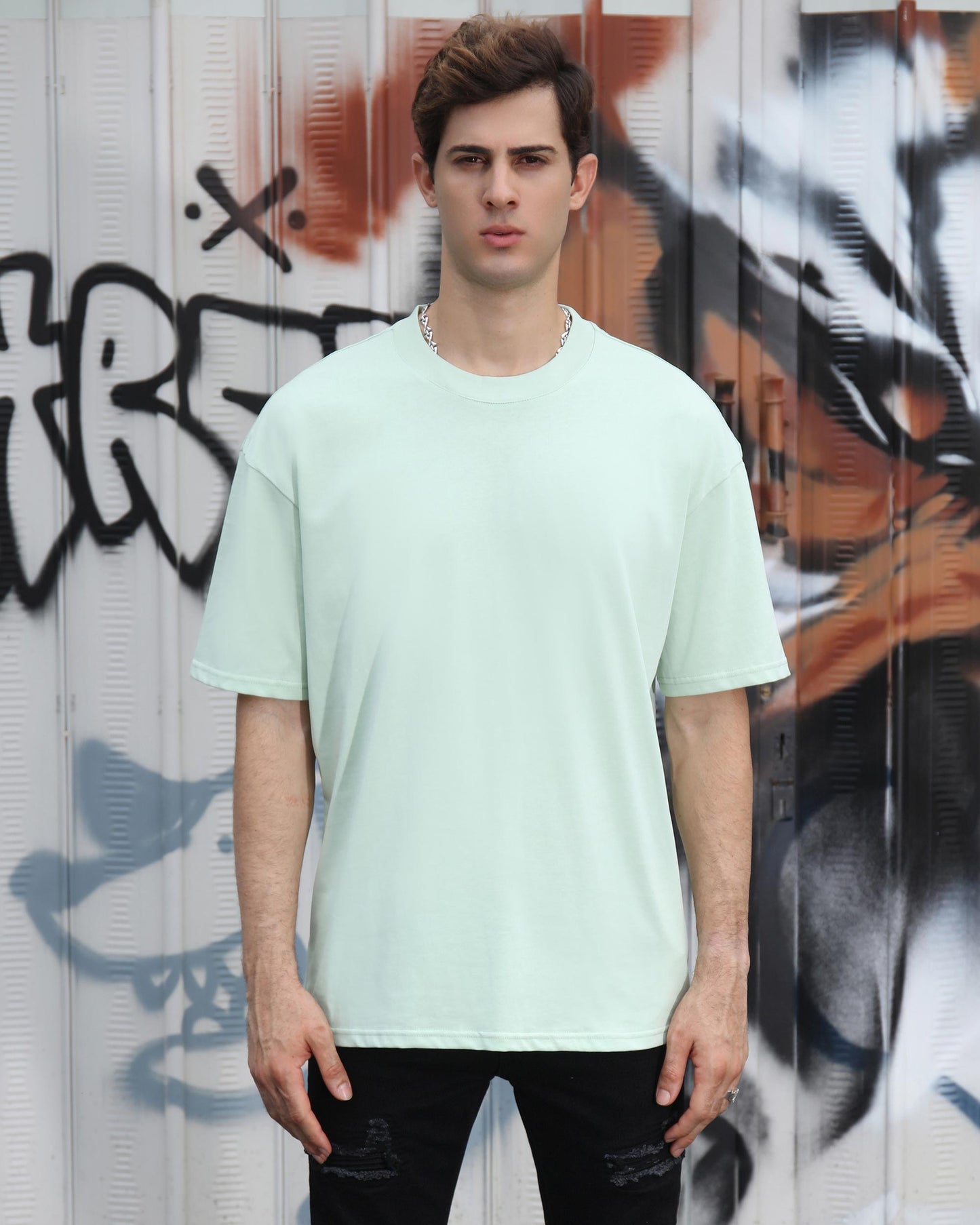 Logeqi Oversize T-Shirt in Mint Green, featuring an essential cotton tee design for comfort and style