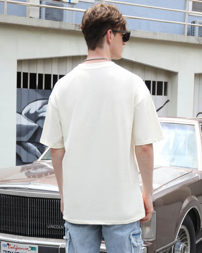 Logeqi Essential Solid T-Shirt in cream color, oversized fit, perfect for casual style