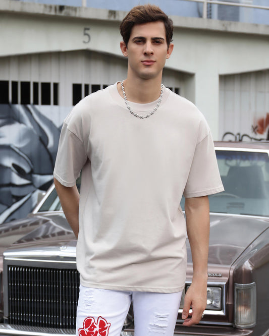 Logeqi essential solid t-shirt in beige with a relaxed fit and stylish streetwear vibe