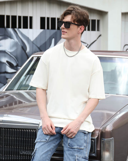 Logeqi Essential Solid T-Shirt in Cream with Oversized Fit for Casual Style