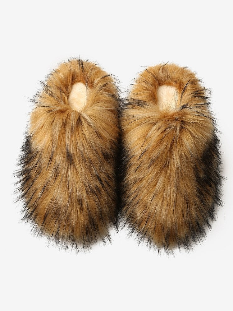 Wholesale7 fluffy flat heel slippers in brown with soft faux fur for cozy indoor wear