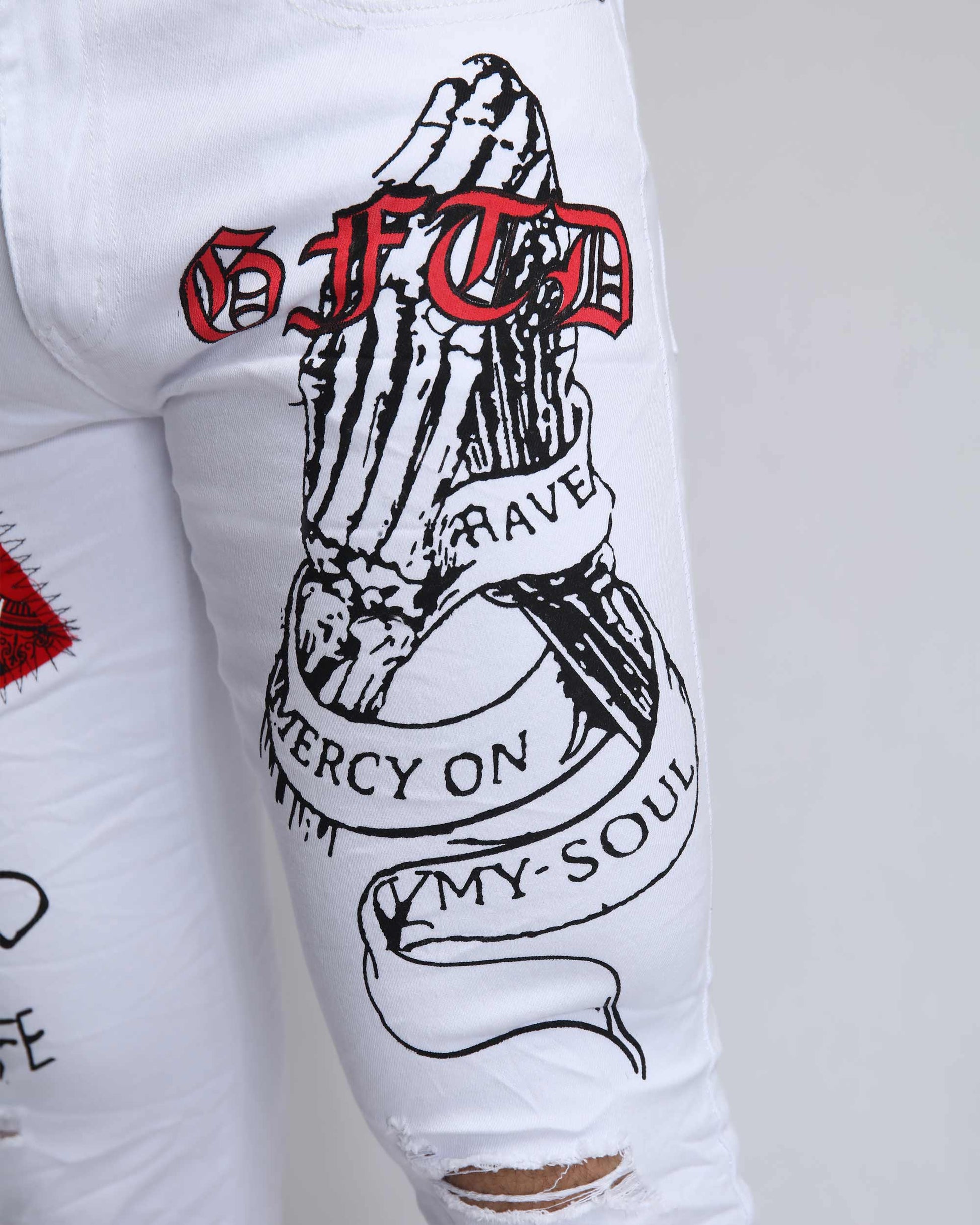 Logeqi graffiti white jeans with unique graphic designs and distressed details for a stylish look
