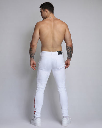 Men's Graffiti White Jeans by Logeqi with a slim fit and stylish graffiti detailing