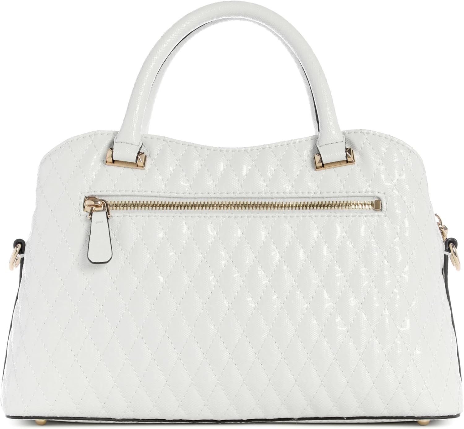 GUESS Betula Satchel bag in white with quilted design and gold hardware features
