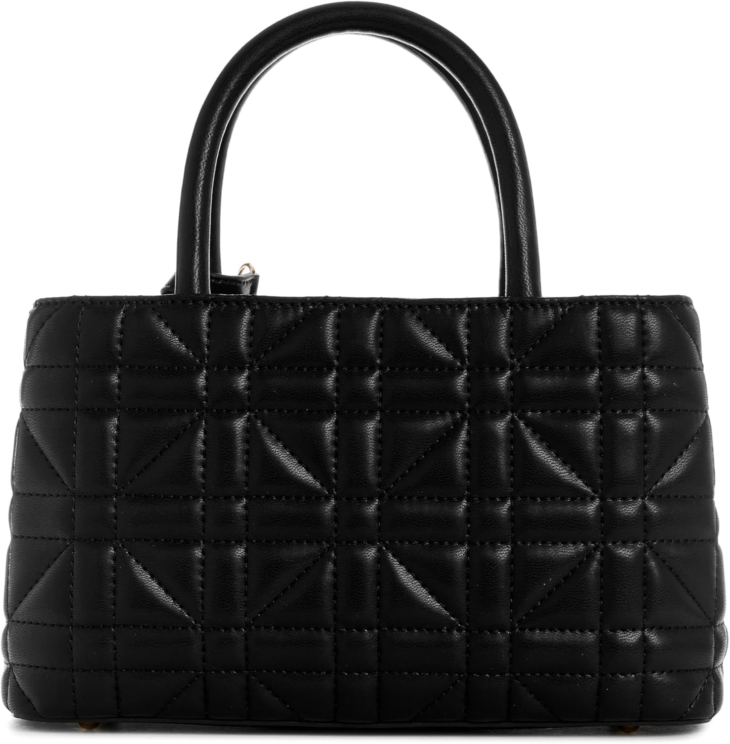 GUESS black satchel handbag with a quilted design and dual top handles for stylish convenience
