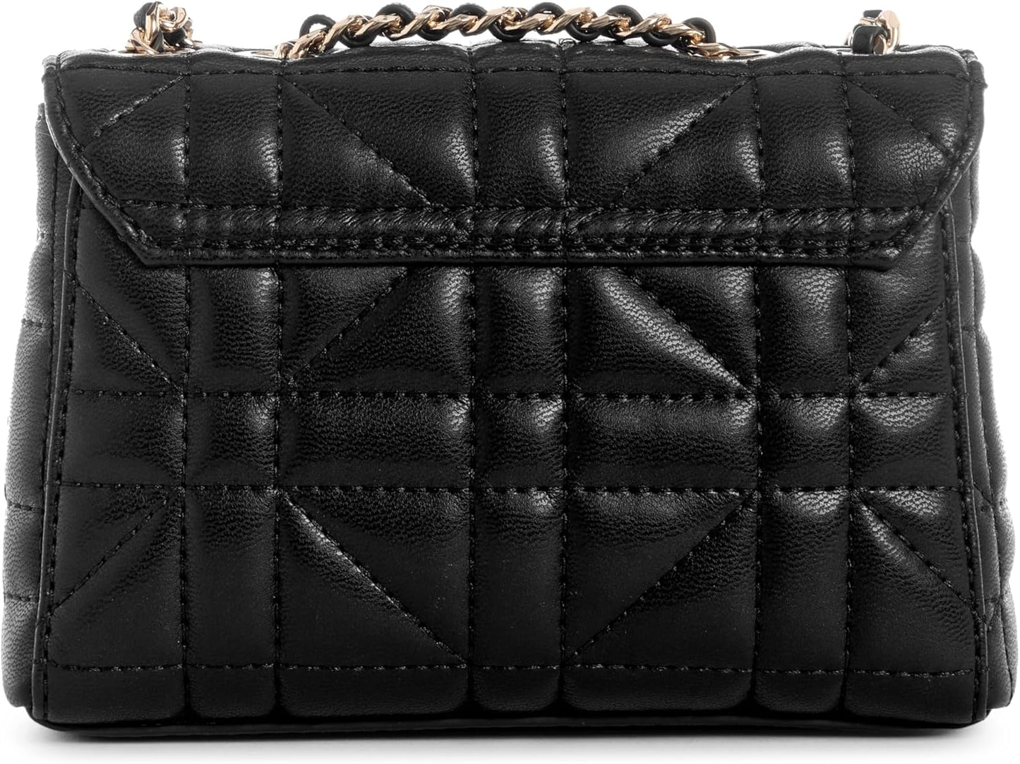 GUESS Edita Mini Convertible Crossbody Bag in Black with Quilted Design and Chain Strap