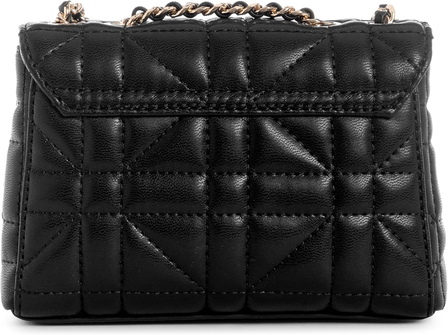 GUESS Edita Mini Convertible Crossbody Bag in Black with Quilted Design and Chain Strap