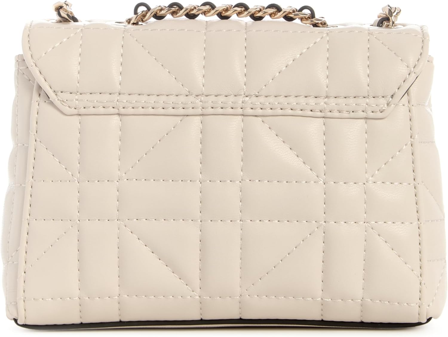 GUESS Edita Mini Convertible Crossbody in cream with quilted design and chain strap