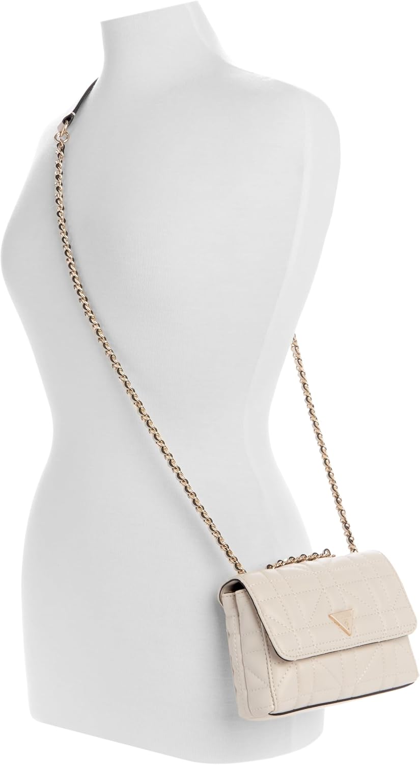 GUESS Edita Mini Convertible Crossbody in beige with chain strap for stylish versatility