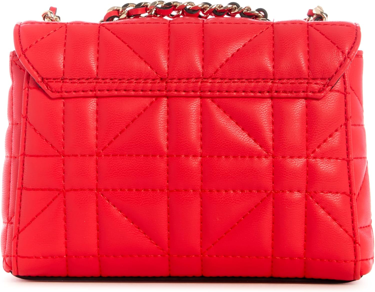 GUESS Edita Mini Convertible Crossbody in vibrant red with chic quilted design and chain strap
