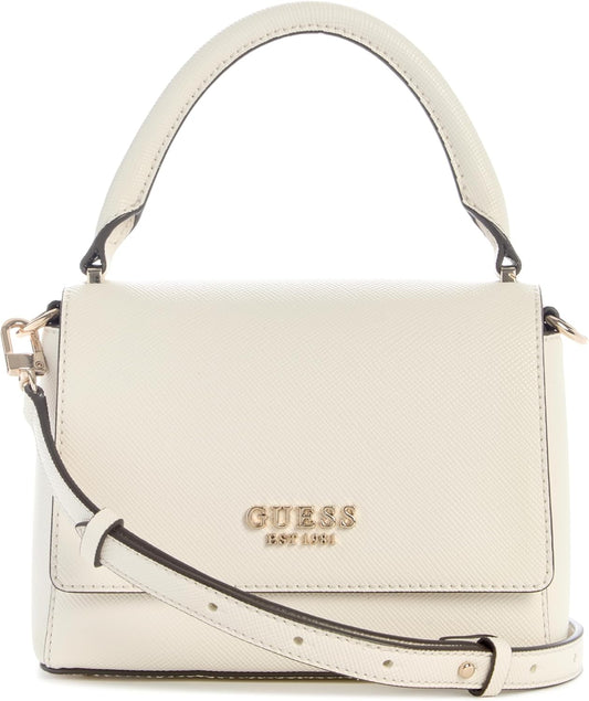 GUESS Fedana white flap bag with a sleek design and adjustable crossbody strap