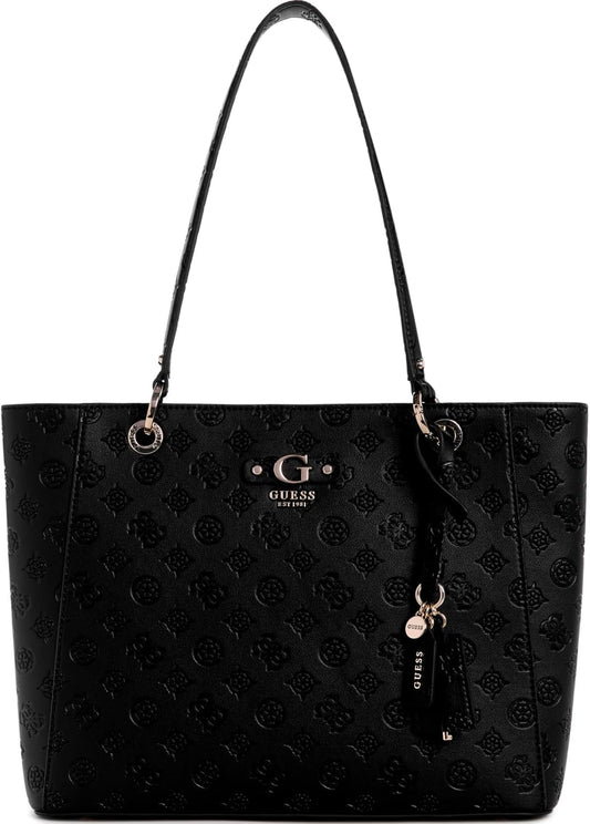 GUESS Gerty Noel tote bag in black with embossed logo design and stylish charm for daily wear
