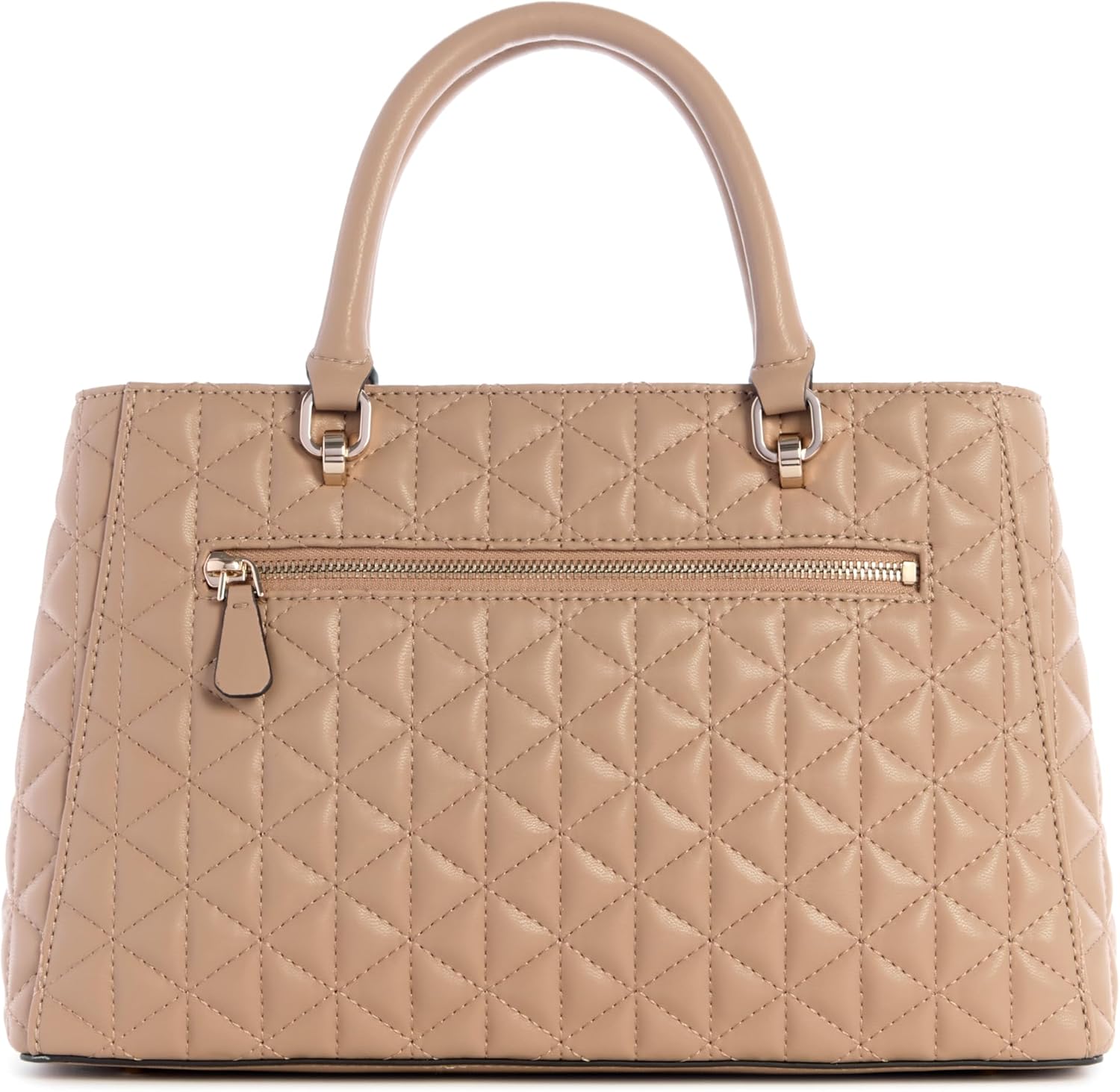 GUESS Kori Girlfriend Satchel in beige with quilted design and zipper pocket