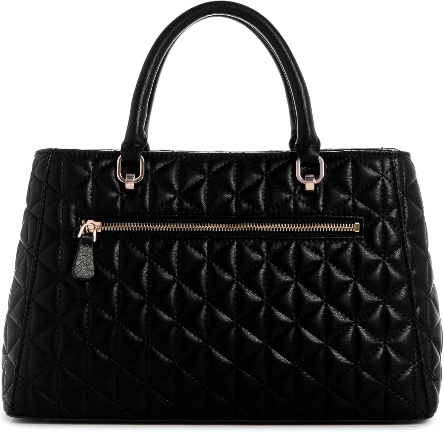 GUESS Kori Girlfriend Satchel in black with quilted design and exterior zip pocket for stylish organization