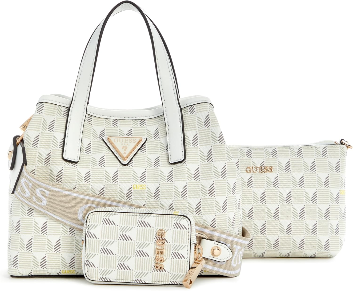 GUESS Wave Mini Tote Stone with detachable pouch and stylish strap for versatile use