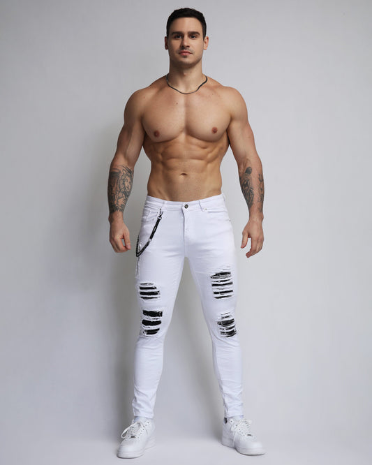 Logeqi large white ripped jeans for a stylish and trendy look, perfect for versatile outfits