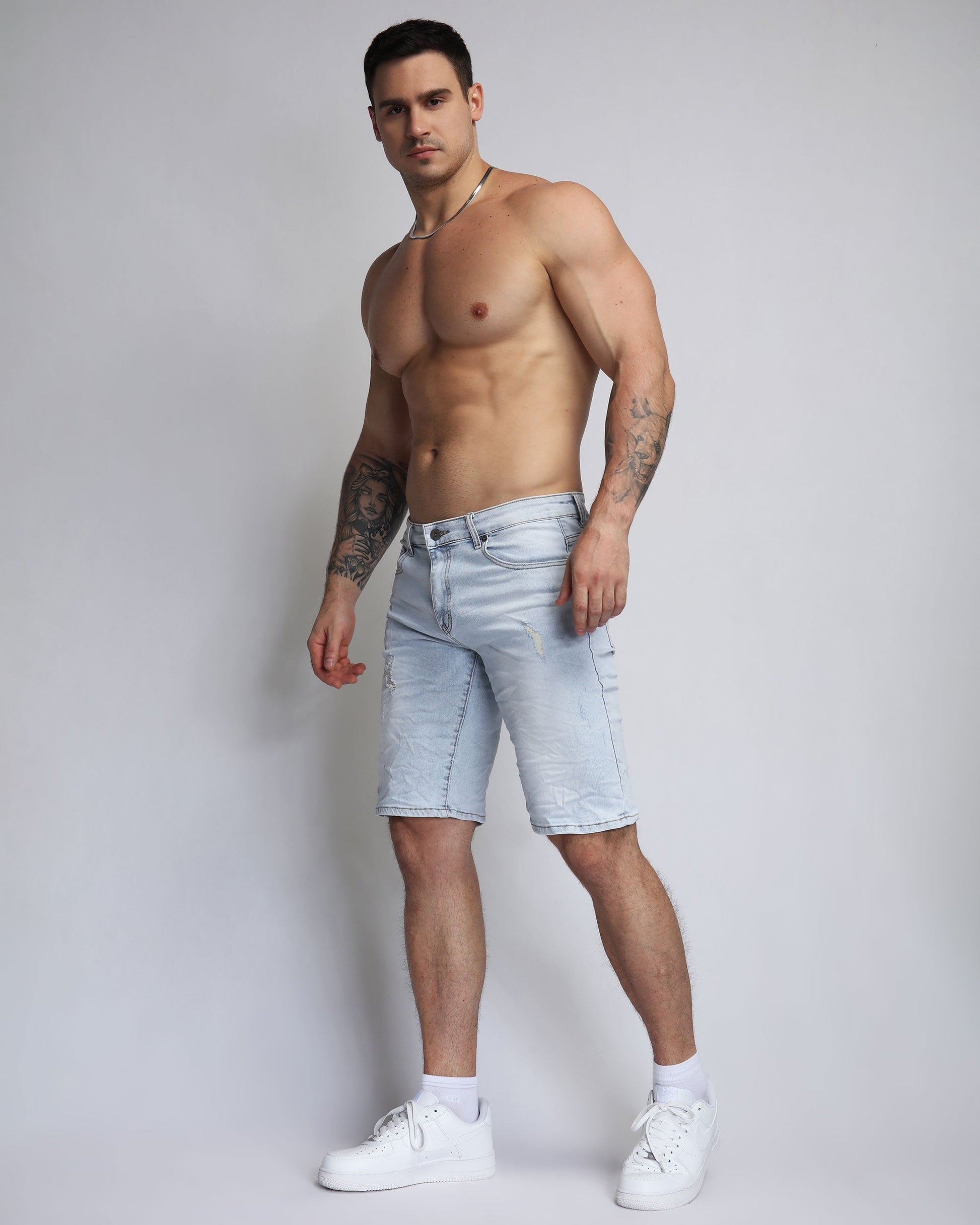 Logeqi Men's Light Wash Blue Jeans Denim Shorts Perfect for Casual Summer Outfits