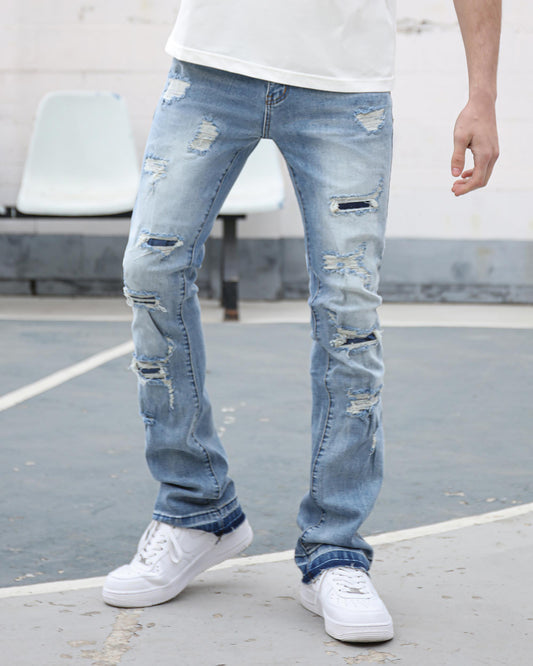 Logeqi light wash ripped jeans for a trendy, casual look with stylish distressed details