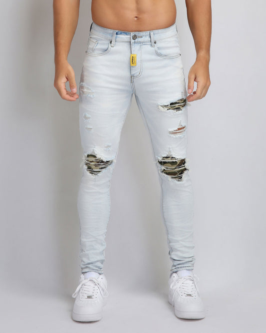 Logeqi light wash ripped jeans featuring distressed details for a trendy casual look