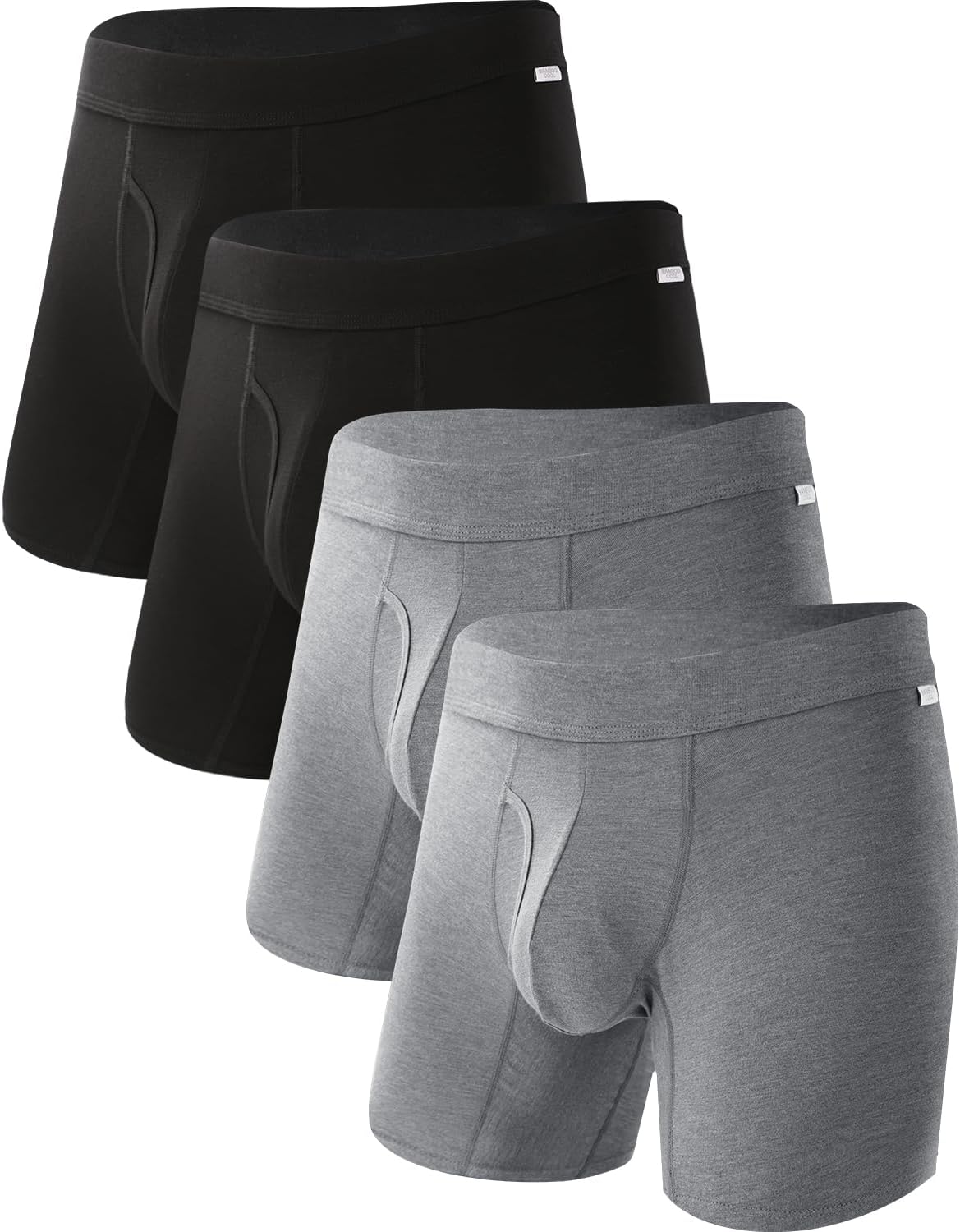 Modan Online men's bamboo boxer briefs in black and gray, featuring a comfortable fit and breathable fabric