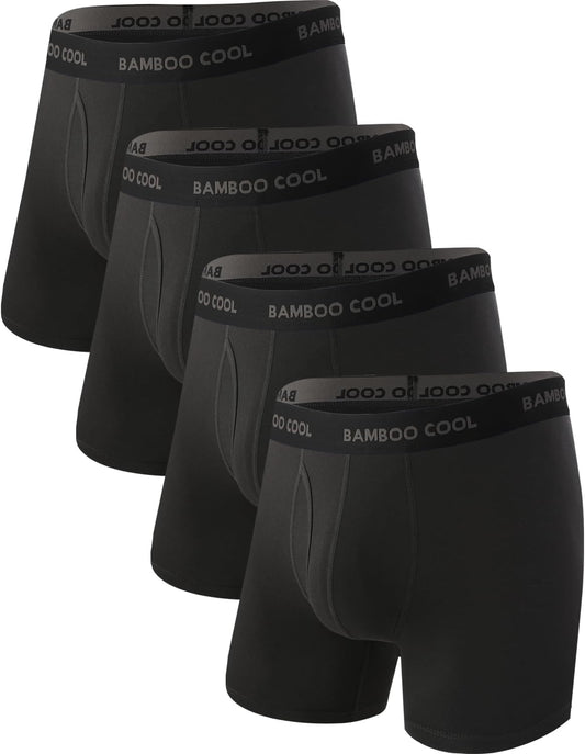 Set of four black men's bamboo boxer briefs with comfortable waistband for all-day wear