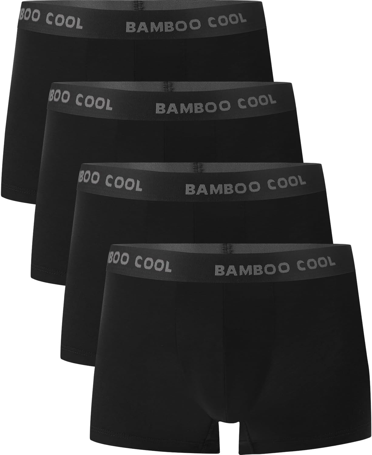 Set of four black men's bamboo boxer briefs with comfortable Bamboo Cool waistband