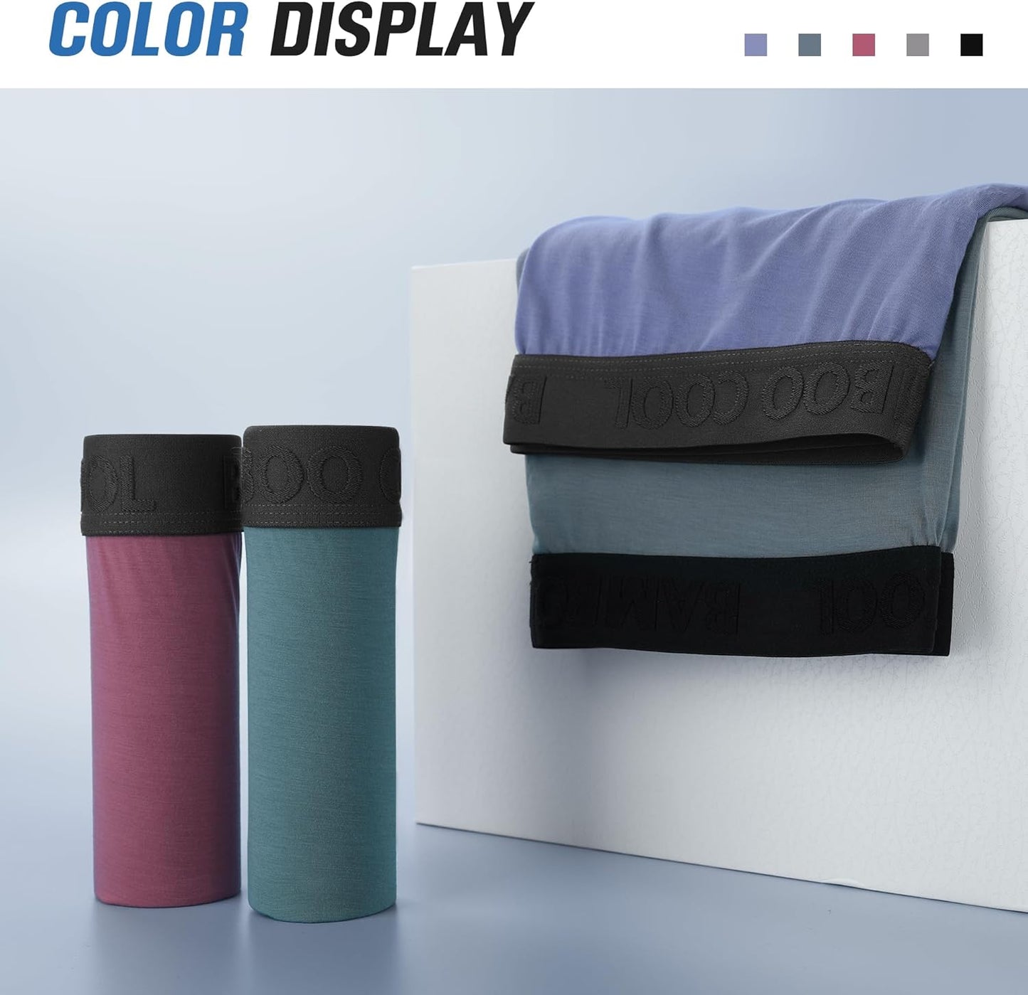 Modan Online men's bamboo boxer briefs in assorted colors displayed on a white background