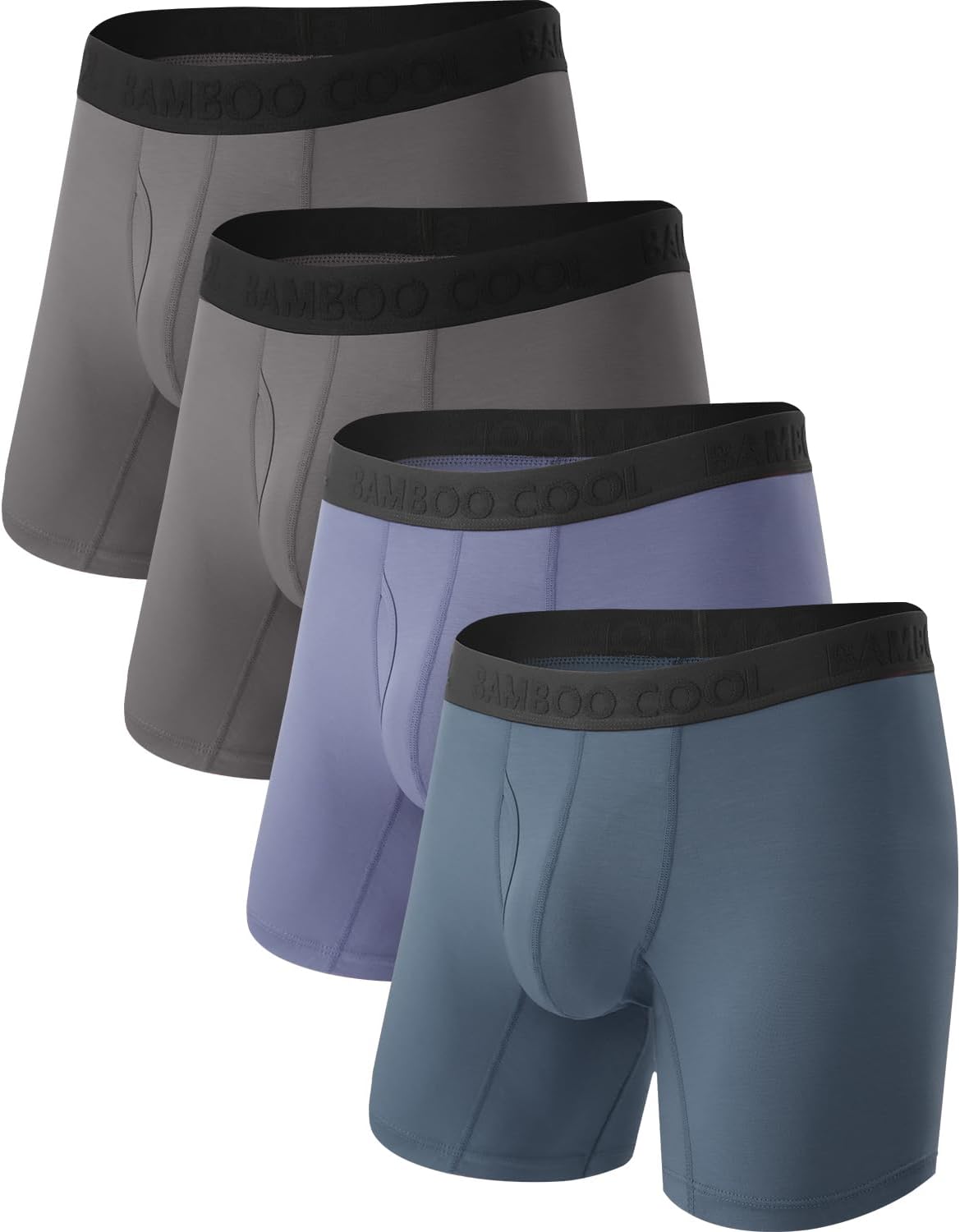 Set of four Modan Online men's bamboo boxer briefs in assorted colors for all-day comfort