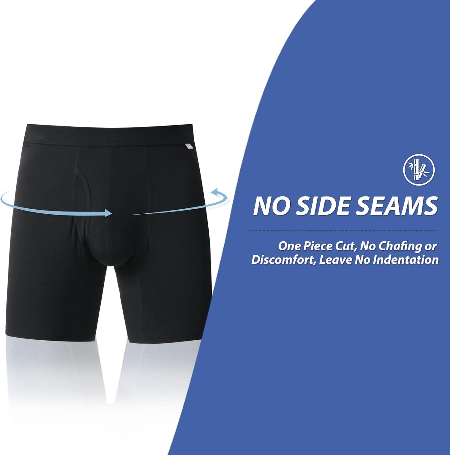 Men's bamboo boxer briefs in black featuring no side seams for maximum comfort and no irritation